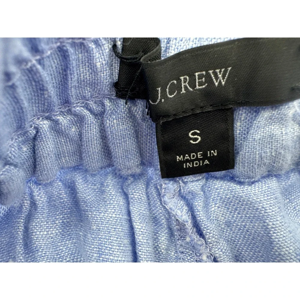 J.Crew Linen Wide Leg Pants Women S Blue Elastic Waist Drawstring Coastal Summer